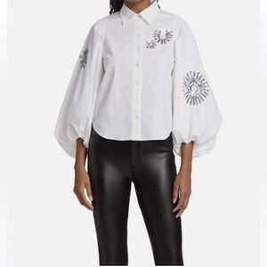 Tanya Taylor | Marina Balloon-Sleeve, Embellished Sequin Button Blouse Size 2
